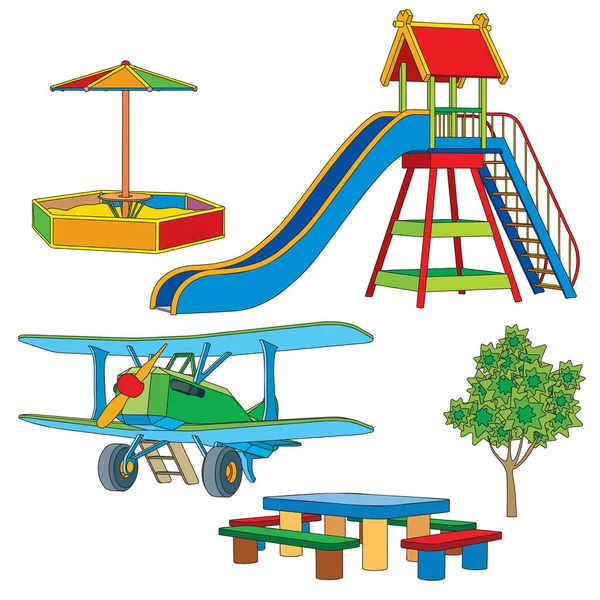 一套供儿童游乐场用的物品 在白色背景上孤立的向量图 — 图库矢量图片