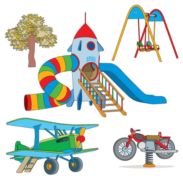Ensemble Objets Pour Aire Jeux Pour Enfants Illustration Vectorielle Isolée — Image vectorielle