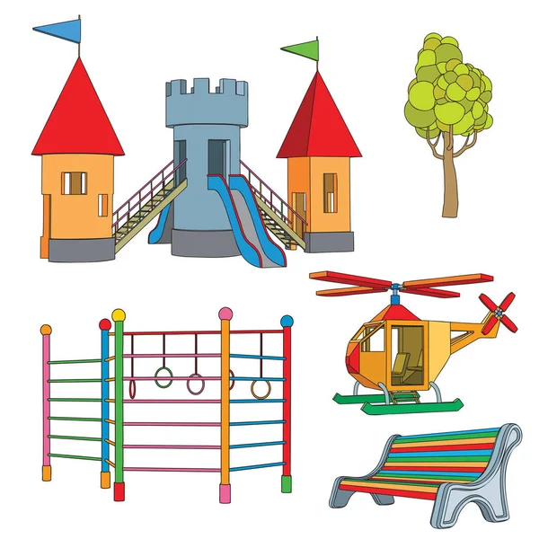 Conjunto Objetos Para Parque Infantil Ilustração Vetorial Isolada Sobre Fundo — Vetor de Stock