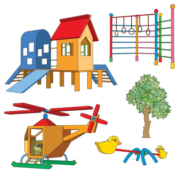 Ensemble Objets Pour Aire Jeux Pour Enfants Illustration Vectorielle Isolée — Image vectorielle