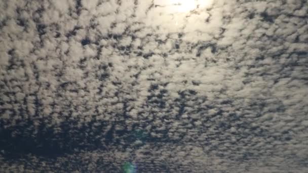 Matahari Bersinar Melalui Awan Cirrocumulus Lapisan Timelapse Langit Biru — Stok Video