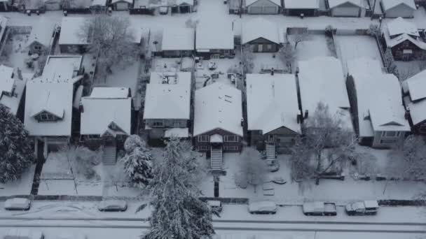 Von Oben Nach Unten Fliegen Dächer Schnee Auf Eine Vereiste — Stockvideo
