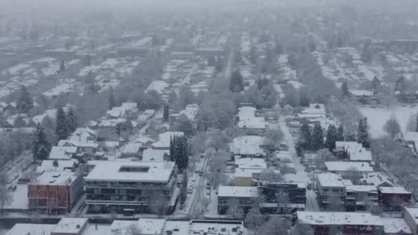 Vuela Sobre Casas Calles Vancouver Con Fuerte Nieve Cayendo Invierno — Vídeo de stock
