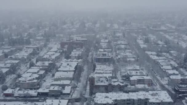 Telhados Vista Aérea Coberta Com Neve Vancouver Câmera Cai Flocos — Vídeo de Stock