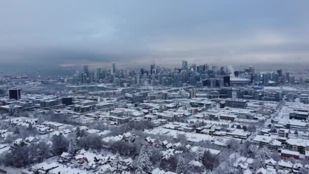 Vancouver Centro Barrio Vista Aérea Cubierta Nieve — Vídeos de Stock
