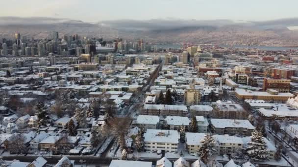 Luce Del Tramonto Quartiere Vancouver Una Giornata Sole Neve Inverno — Video Stock