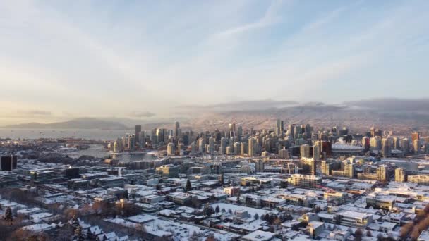 Wunderbare Luftaufnahme Der Innenstadt Von Vancouver Einer Goldenen Stunde Und — Stockvideo