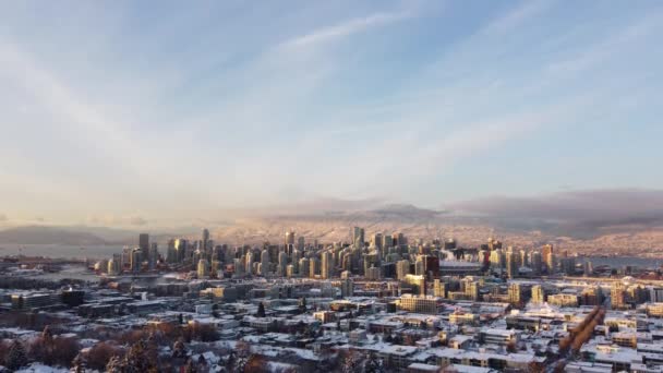 Hermosa Luz Centro Vancouver Durante Toma Aérea Invierno — Vídeos de Stock