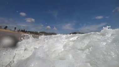 Slow motion captures the intricate details of waves crashing the beach in Mexico