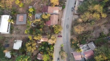 Top-down view aerial view of Mexican village on a sunny day