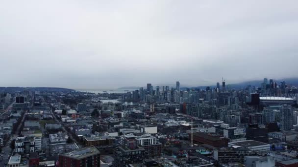 Atractivo Horizonte Vancouver Día Nublado Impresionantes Imágenes Aéreas — Vídeo de stock