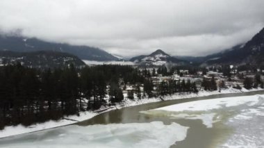 Kış 'ın Serabı: Karlı Lakeside' ın çevresindeki komşuları gösteren İHA videosu