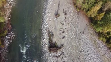 Chilliwack Nehri 'ndeki somon koşusu sırasında gizli güzelliğin havadan görünüşü.