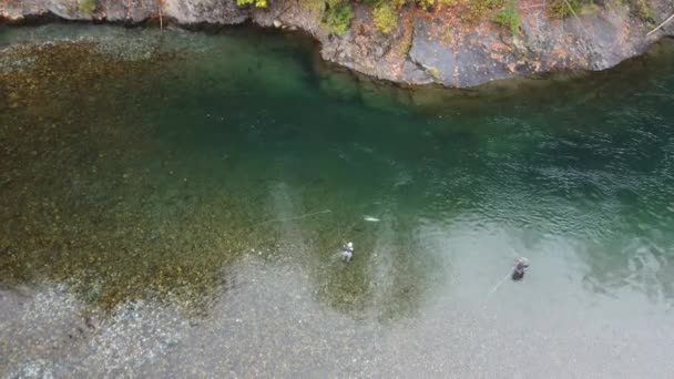 Herbstpracht Chilliwack River Und Fischer Während Der Lachswanderung — Stockvideo