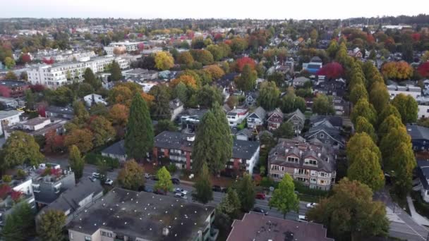 Město Barvách Obdivuhodné Drone Cesta Přes Pulzující Střechy Vancouveru — Stock video