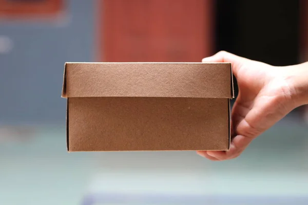 Empty Brown Cardboard Photo Held Hand — Stock Photo, Image