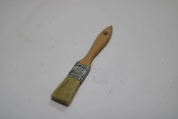Photo Yellow Brush Made Wood White Background — Stock Photo, Image