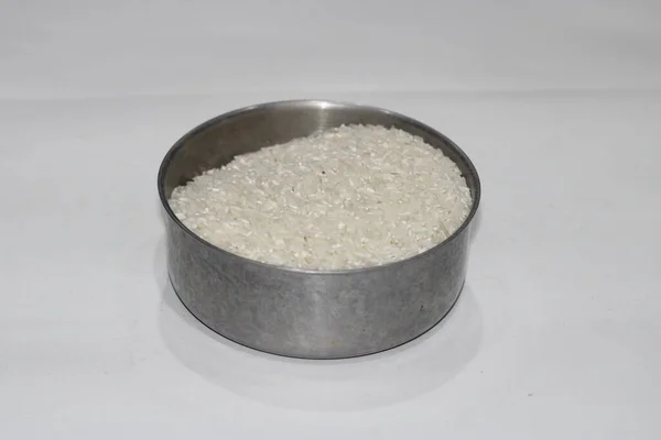 Fotografie Bílé Rýže Malém Železném Kontejneru — Stock fotografie