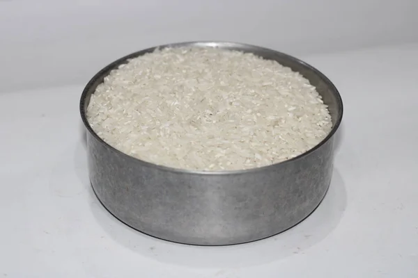 Fotografie Bílé Rýže Malém Železném Kontejneru — Stock fotografie