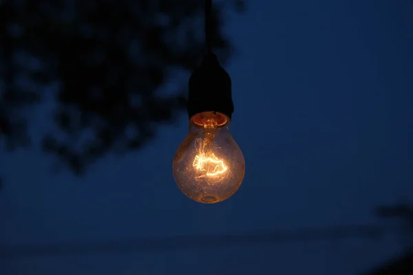 Фотографія Жовтої Лампочки Світиться Вночі — стокове фото