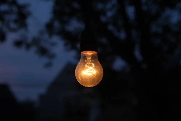 Фотографія Жовтої Лампочки Світиться Вночі — стокове фото