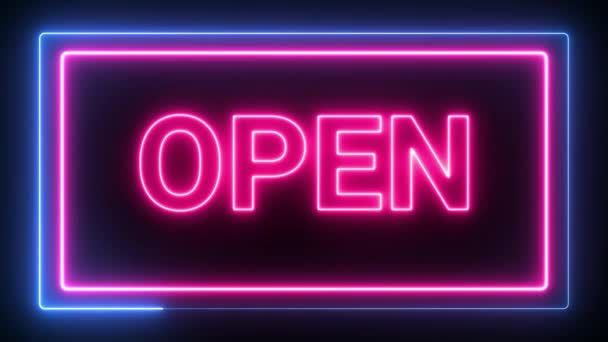 Open Neon Sign Background Seamless Looping Animation Neon Open Sign — Stock video