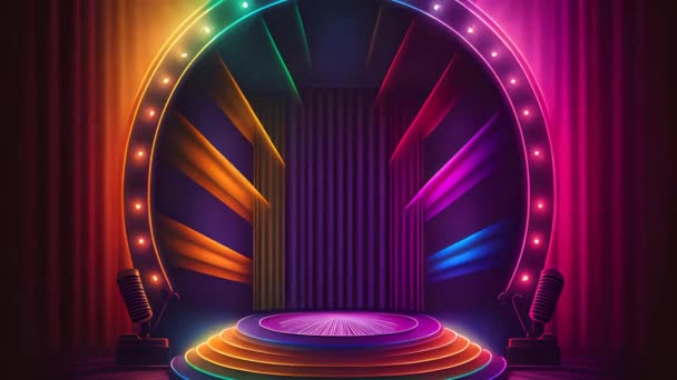 Abstract Geometric Background Colorful Glowing Neon Appear Podium Product Presentation — Stock Video