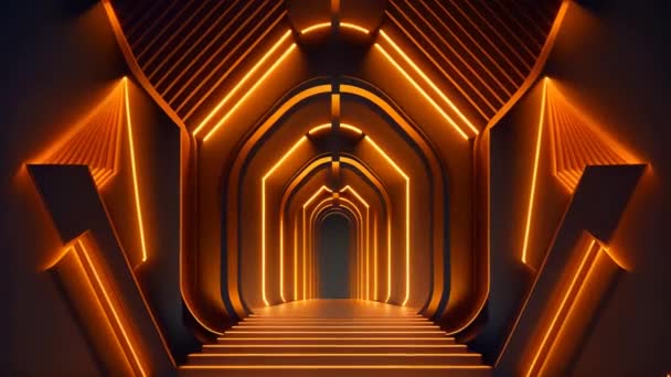 Abstrakter Geometrischer Hintergrund Mit Bunt Leuchtendem Neonlicht Und Podium Zur — Stockvideo