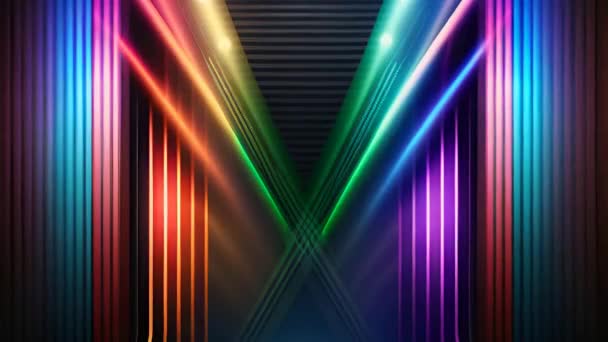 Streszczenie Geometrycznego Tła Kolorowym Świecącym Neonem Podium Prezentacji Produktu Lampa — Wideo stockowe