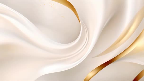 Hvite Glatte Strømmende Bølger Med Buede Gylne Linjer Abstrakt Bevegelsesbakgrunn – stockvideo