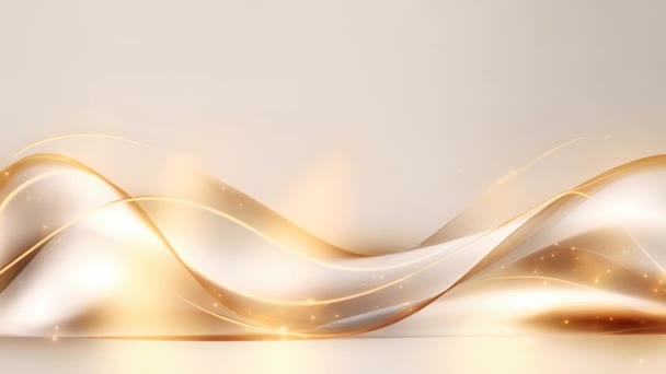 Witte Vloeiende Golven Met Gebogen Gouden Lijnen Abstracte Bewegingsachtergrond Naadloos — Stockvideo