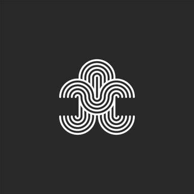 Harf A logo deseni minimal monogram ilk, doğrusal ofset şekil, düz paralel siyah ve beyaz çizgiler.