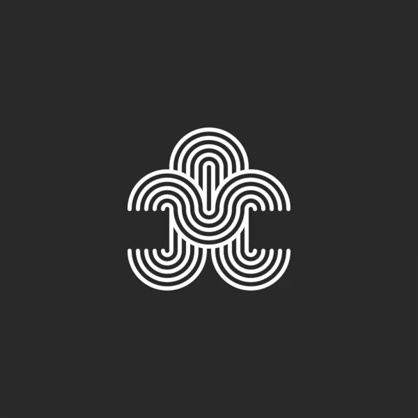 文字ロゴパターン最小モノグラム初期 線形オフセット形状 滑らかな平行黒と白の細い線 — ストックベクタ