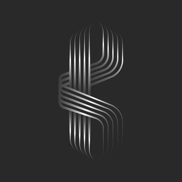 文字Bのロゴ初期の文字Bのロゴは 3D効果を持つ銀の平行細い線 滑らかな薄いストライプから金属グラデーション織りリボン タイポグラフィのデザイン要素 — ストックベクタ