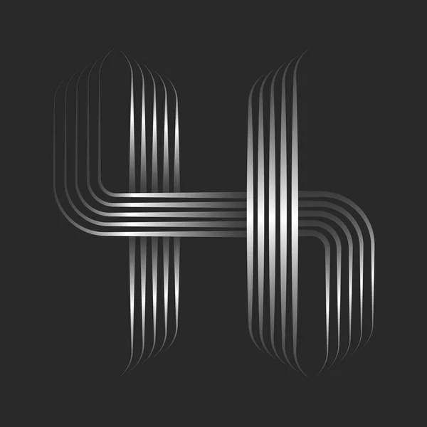 モノグラムH文字のロゴや96番号の線形エンブレム 3D効果銀グラデーション平行して細い滑らかなラインを織り タイポグラフィの装飾書道マークから金属ストライプリボン — ストックベクタ