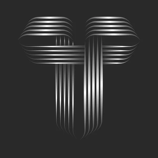 Monogram Tvar Písmeno Logo Počáteční Stříbrný Gradient Rovnoběžné Tenké Čáry — Stockový vektor