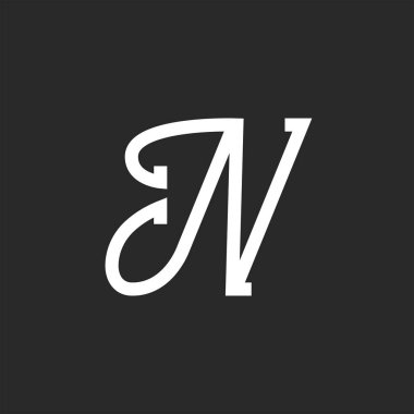 Calligraphic italic font letter N logo monogram creative design, handwritten cursive artistic letter with smooth elegant art line.