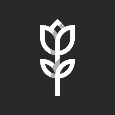 Lale çiçeği logosu, asgari bir stilde, sapı ve yaprakları siyah arkaplanda beyaz kesişen çizgiler olan bir çiçek. Butik ya da güzellik salonu için kadınsı bir sembol.