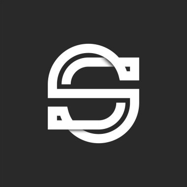 S harfi şekil logosu bir beyaz çizgi minimal tasarım, doğrusal kimlik amblemi.