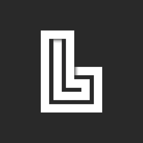 首字母L标志图案 带有阴影 与平行线条装饰形状重叠 标识黑白标识类型 — 图库矢量图片