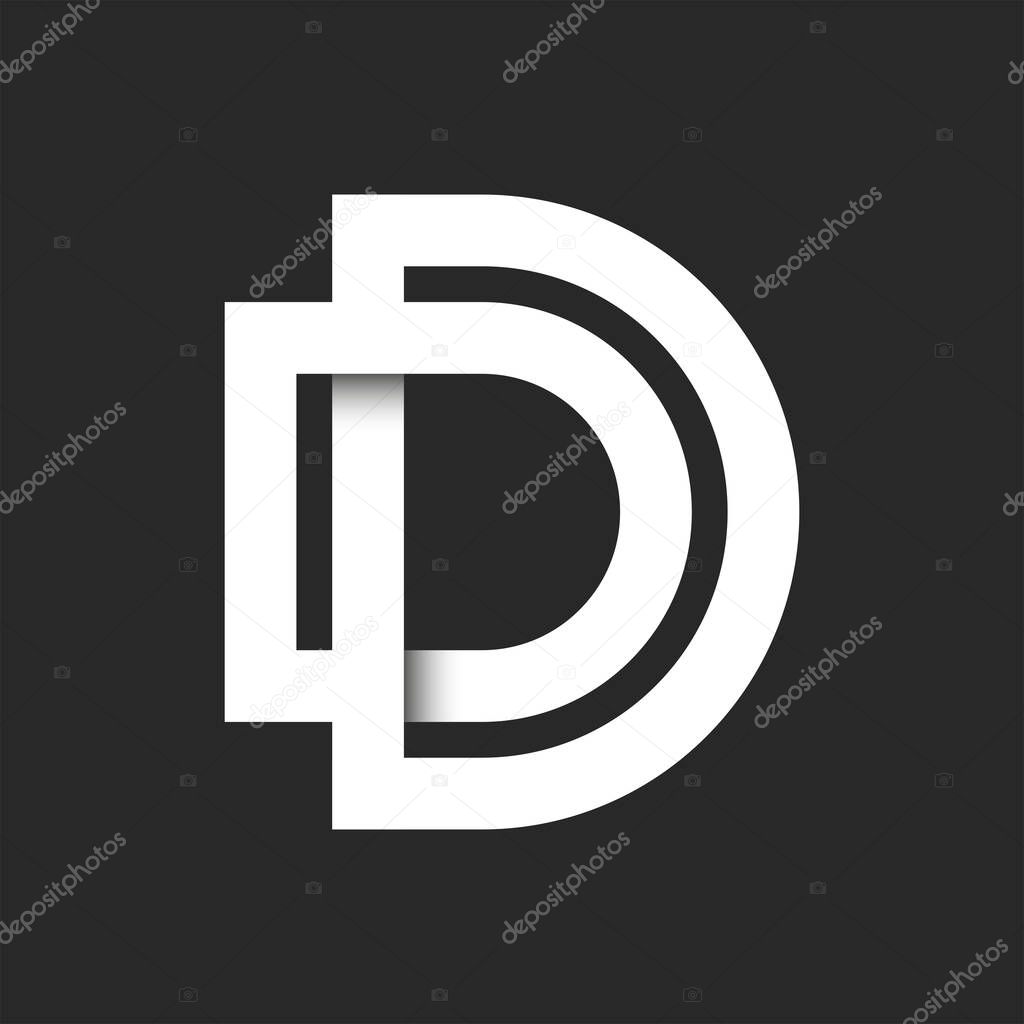 Initials letters DD shape logo monogram, two letters D together, overlapping white lines identity typography mark.