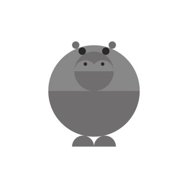 Hippopotamus logosu komik karakter kawaii tarzı daireler çizer geometrik şekiller, basit bir komik hayvan çizimi.