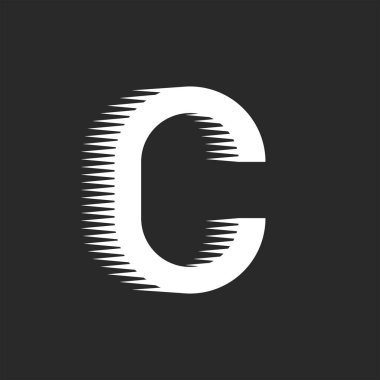 Hızlı hareket eden C harfi logosu, kimlik yaratıcı teknoloji, yuvarlak izometrik şekil, geometrik güç hızı sembolü..