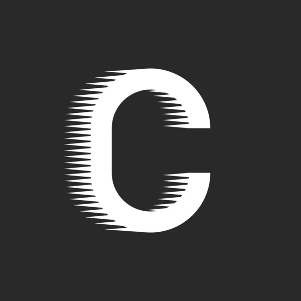 具有快速运动射线效果的大写字母C标识 身份创新技术白色标识圆形等距形状 几何功率速度符号 — 图库矢量图片
