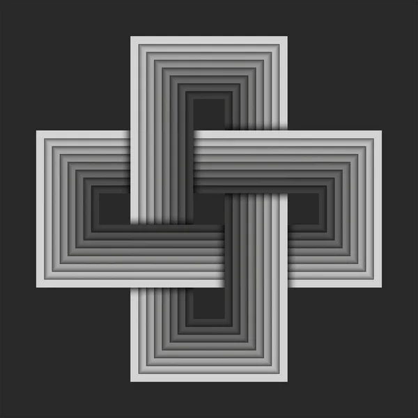 具有矩形角 渐变灰色交错平行条纹 具有层次化效果 创造性图案符号的交叉形状标识或附加符号 — 图库矢量图片