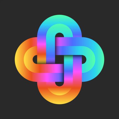 Çapraz yuvarlak şekil logosu ya da canlı gradyan, dairesel çizgiler ve 3D etkili yaratıcı dokuma deseni sembolü..