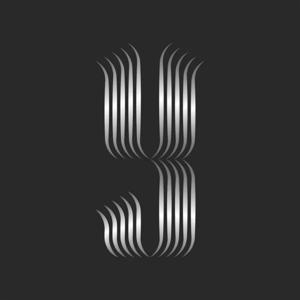 Logo Harfi Artistik Monogram Tipografik Metalik Tasarım Gümüş Eğimli Paralel — Stok Vektör