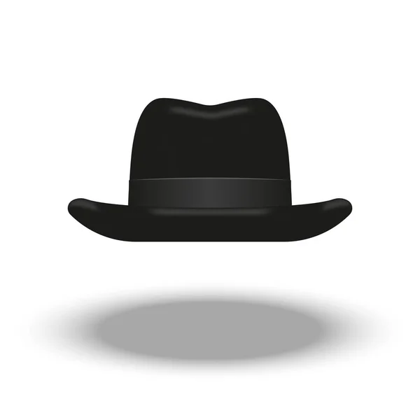 Sombrero Negro Homburg Piel Fieltro Vista Frontal Aislado Sobre Fondo — Archivo Imágenes Vectoriales