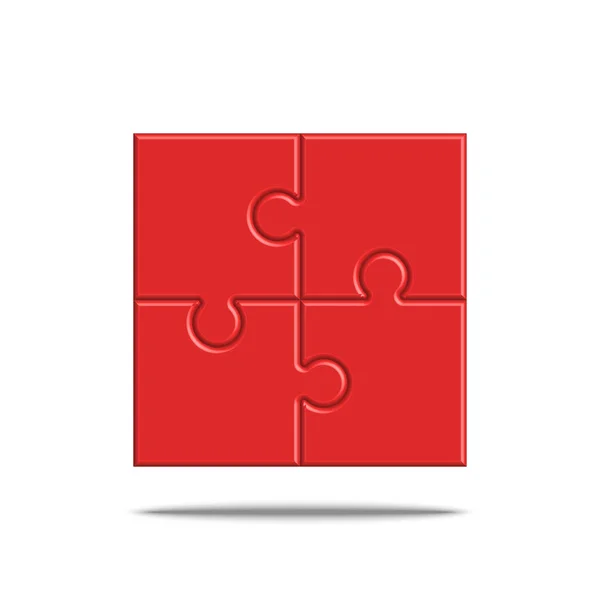 Zmontowane Puzzle Czterech Sekcji Kwadratowy Kształt Wektor Blank Makieta Czerwony — Wektor stockowy