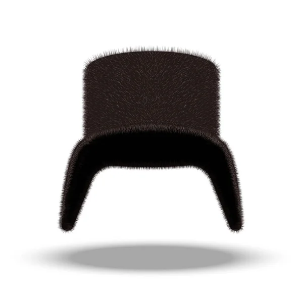 白い背景のフロントビューに隔離されたトラッパーの帽子またはシュカンカの毛皮の帽子 3Dリアルなベクトルクリップモックアップファッションアクセサリーオブジェクトと影 — ストックベクタ